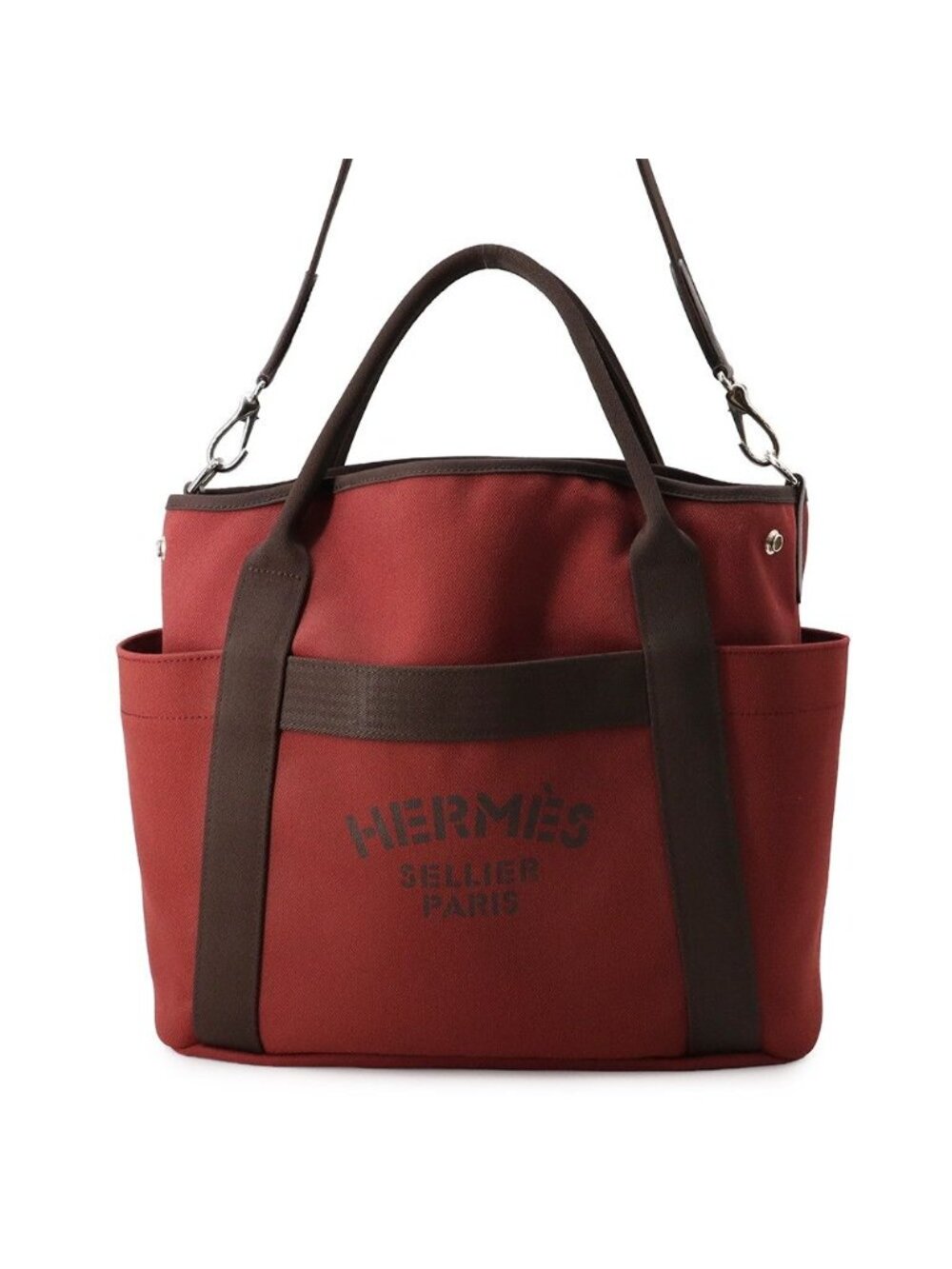 Hermes Sac de Pansage Groom Rouge Ash Chocolat Silver 2-Way